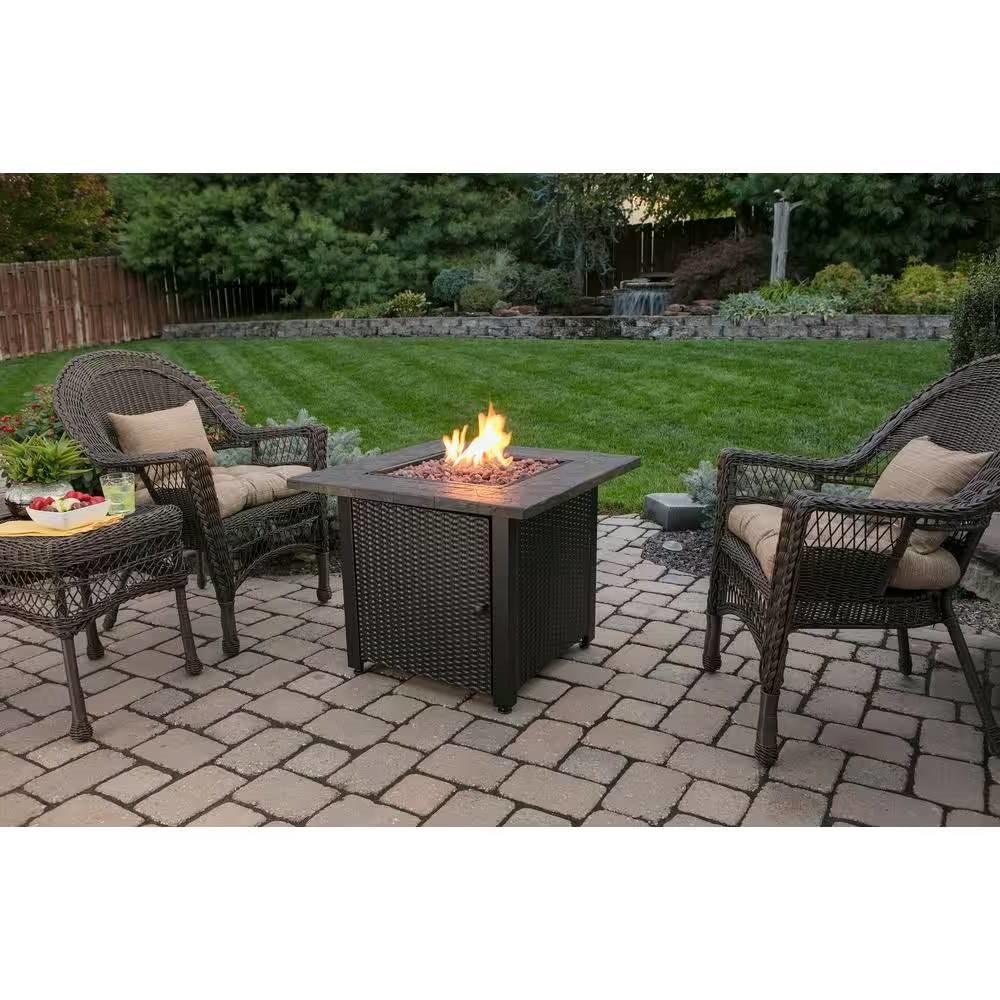 30-inch Outdoor Bronze LP Propane Gas Fire Pit with Lava Rocks and Cover - PRHOMZ