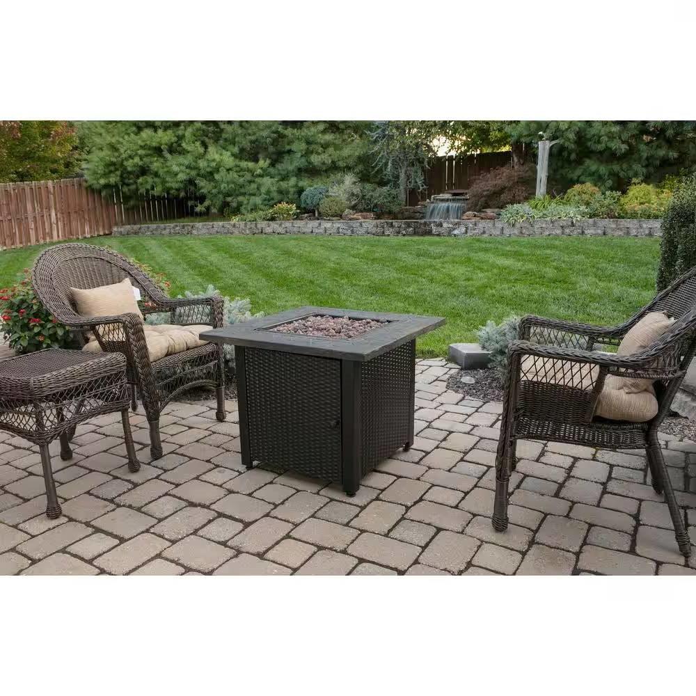 30-inch Outdoor Bronze LP Propane Gas Fire Pit with Lava Rocks and Cover - PRHOMZ