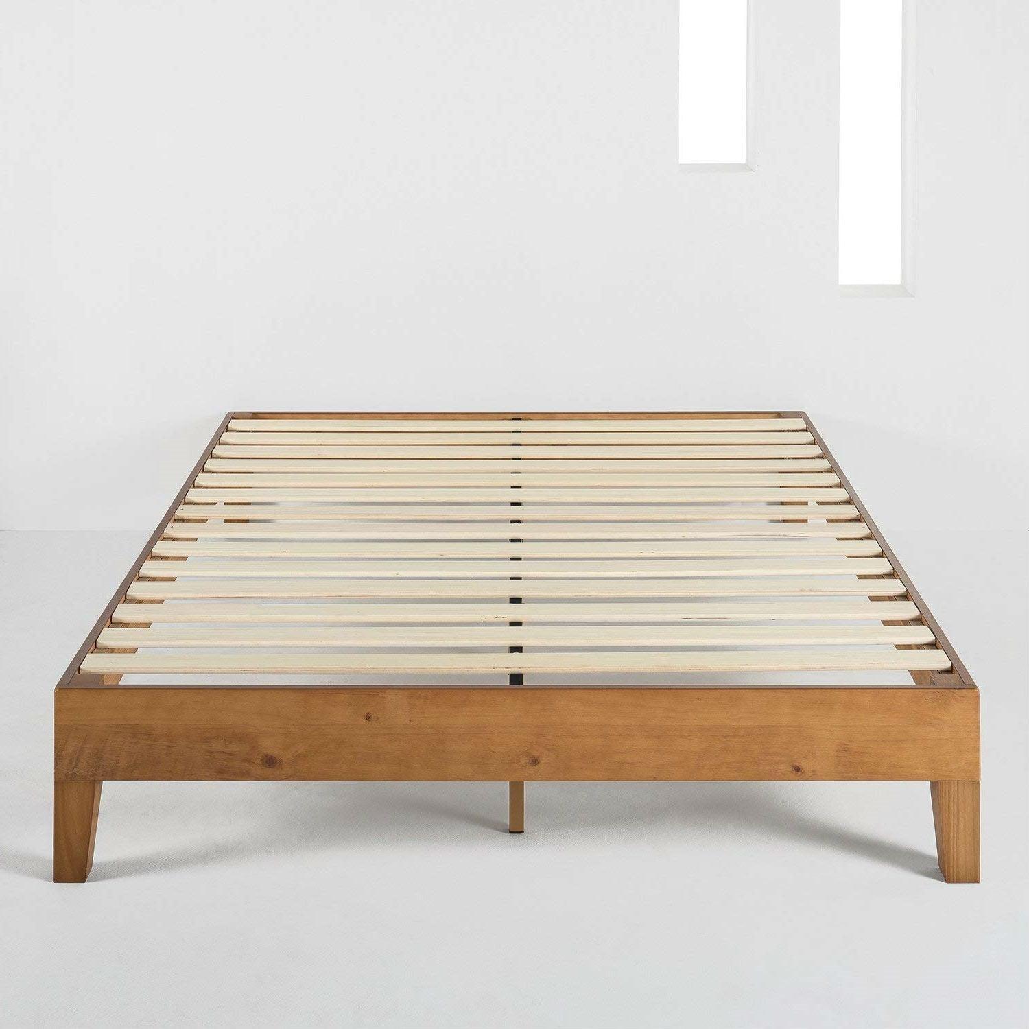 Full size Mid-Century Modern Solid Wood Platform Bed Frame in Natural - PRHOMZ