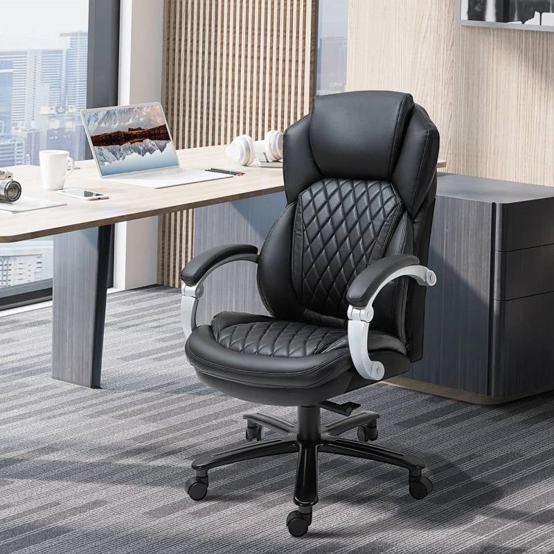 Black Big and Tall Diamond Stitching Executive Adjustable Height Office Chair-1