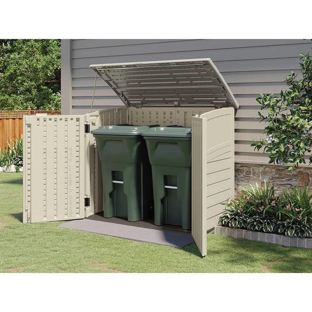 Cream Beige and Grey Outdoor Heavy Duty Plastic Garbage Bin Trash Can Storage Shed - PRHOMZ