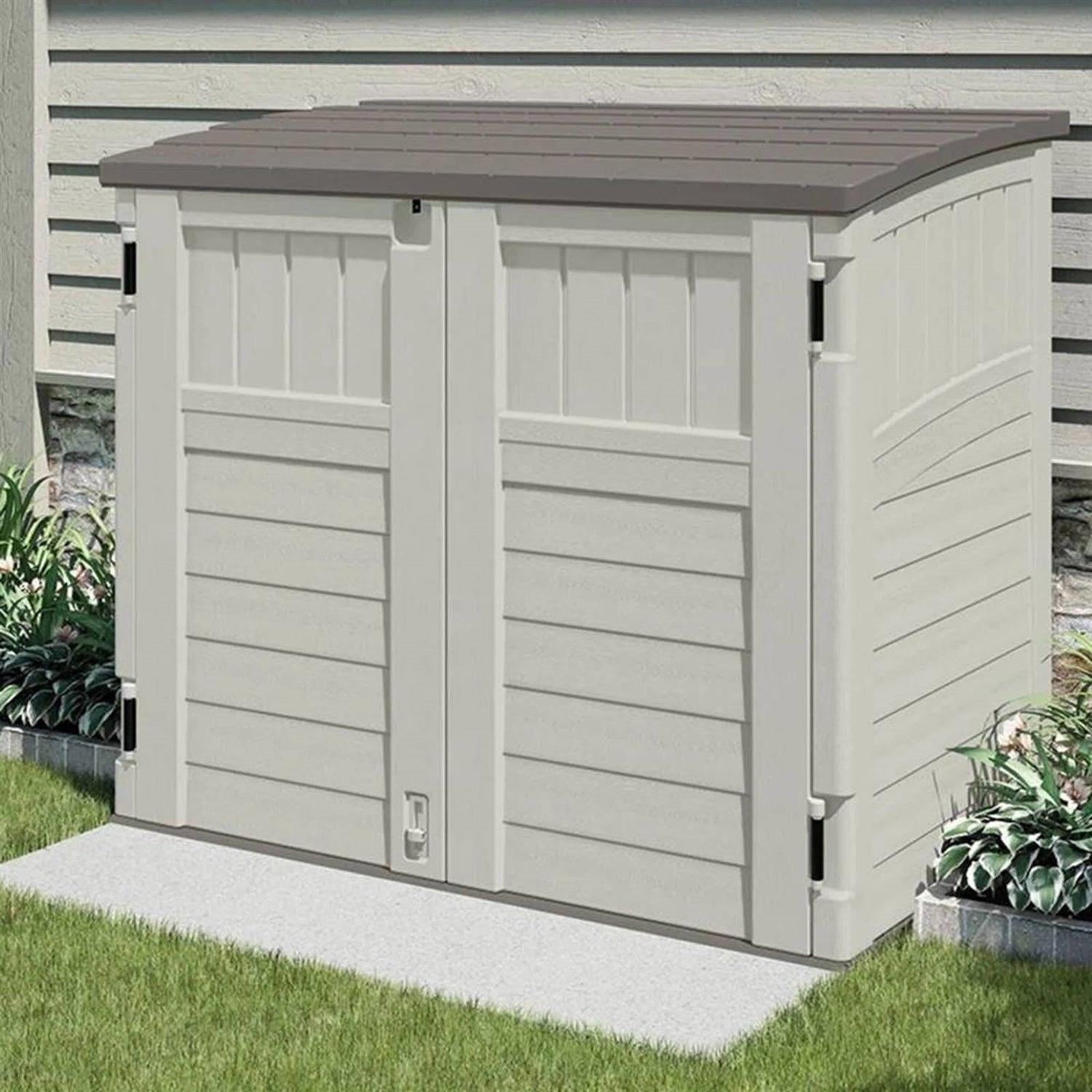 Cream Beige and Grey Outdoor Heavy Duty Plastic Garbage Bin Trash Can Storage Shed - PRHOMZ