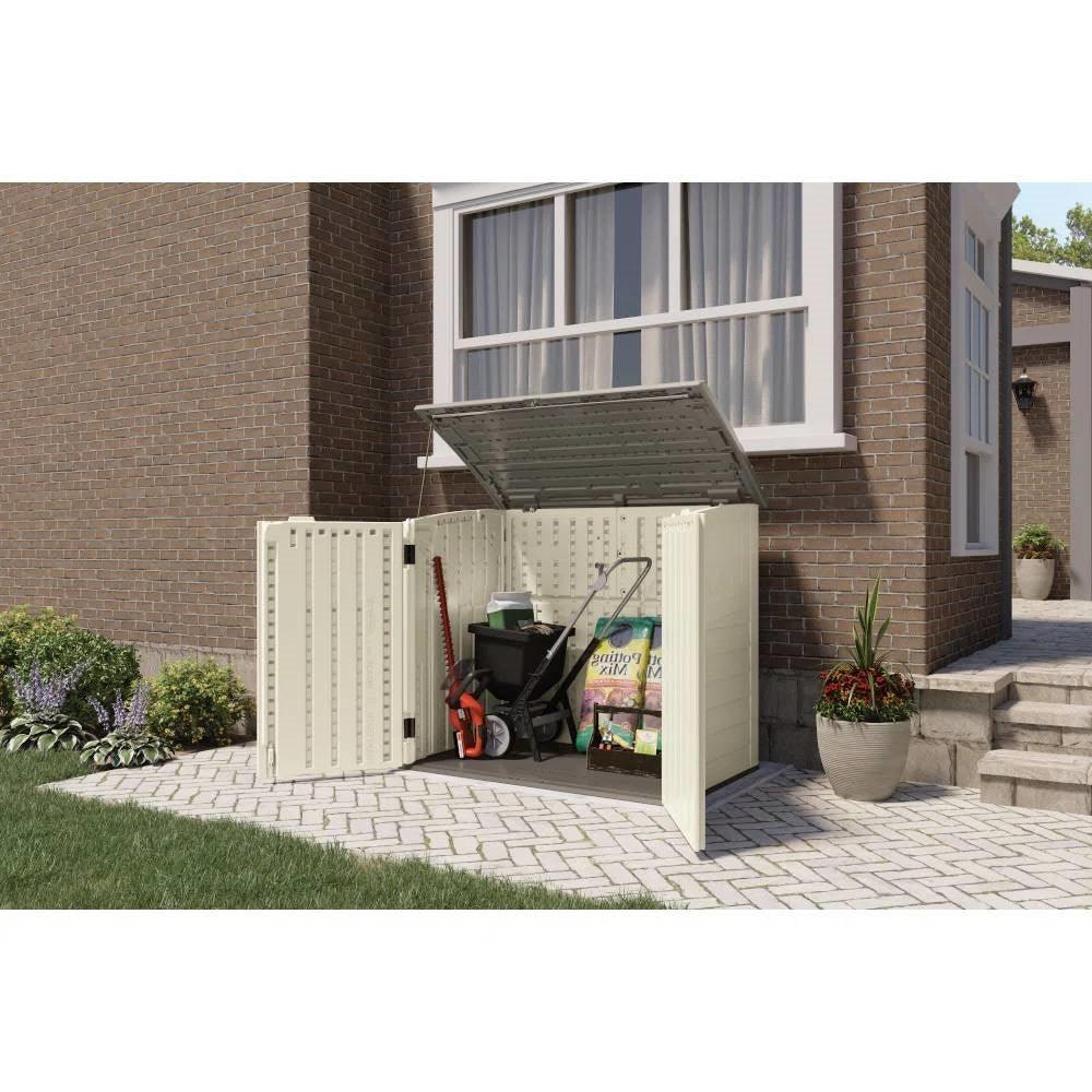 Cream Beige and Grey Outdoor Heavy Duty Plastic Garbage Bin Trash Can Storage Shed - PRHOMZ