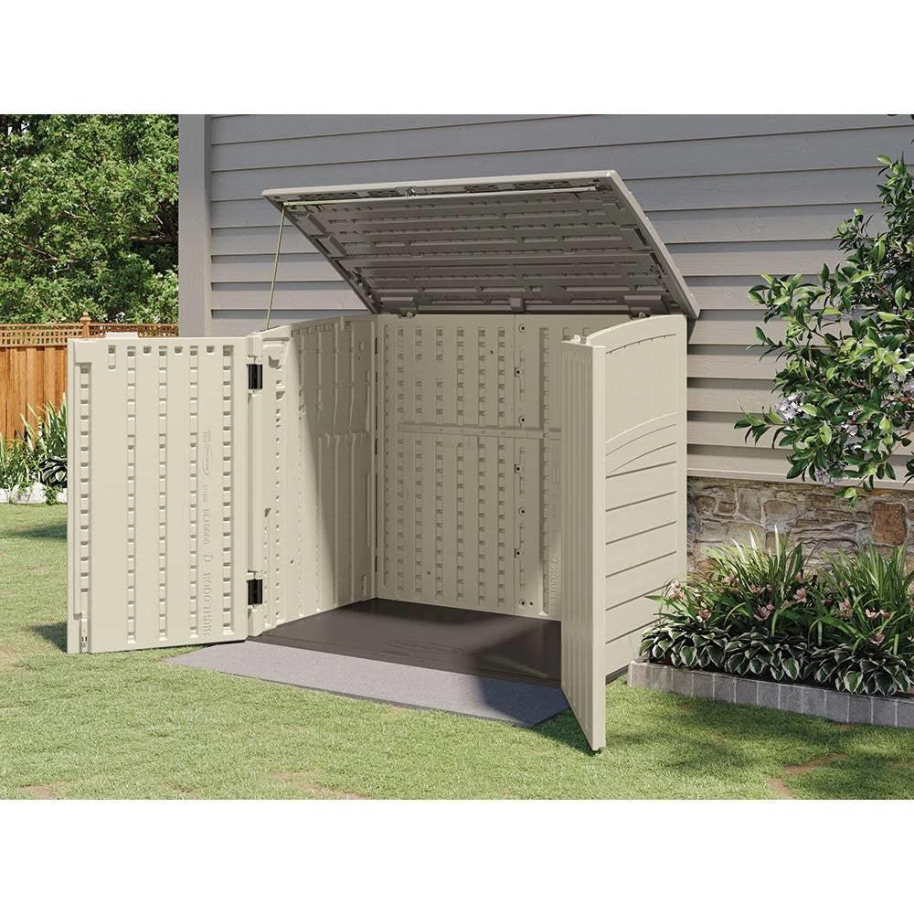 Cream Beige and Grey Outdoor Heavy Duty Plastic Garbage Bin Trash Can Storage Shed - PRHOMZ