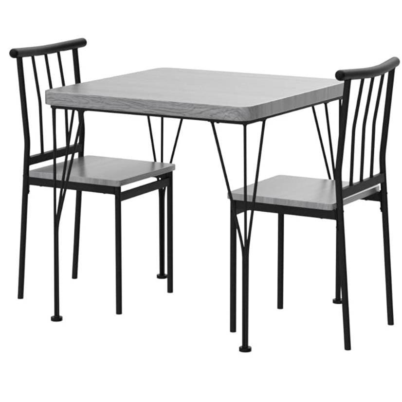 Modern 3-Piece Metal Frame Dining Set with Grey Wood Top Table and 2 Chairs - PRHOMZ