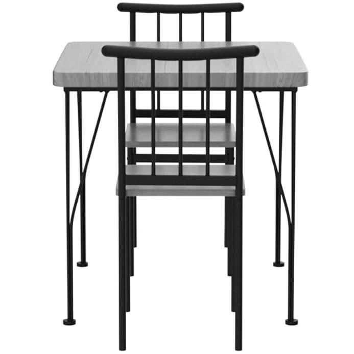 Modern 3-Piece Metal Frame Dining Set with Grey Wood Top Table and 2 Chairs - PRHOMZ