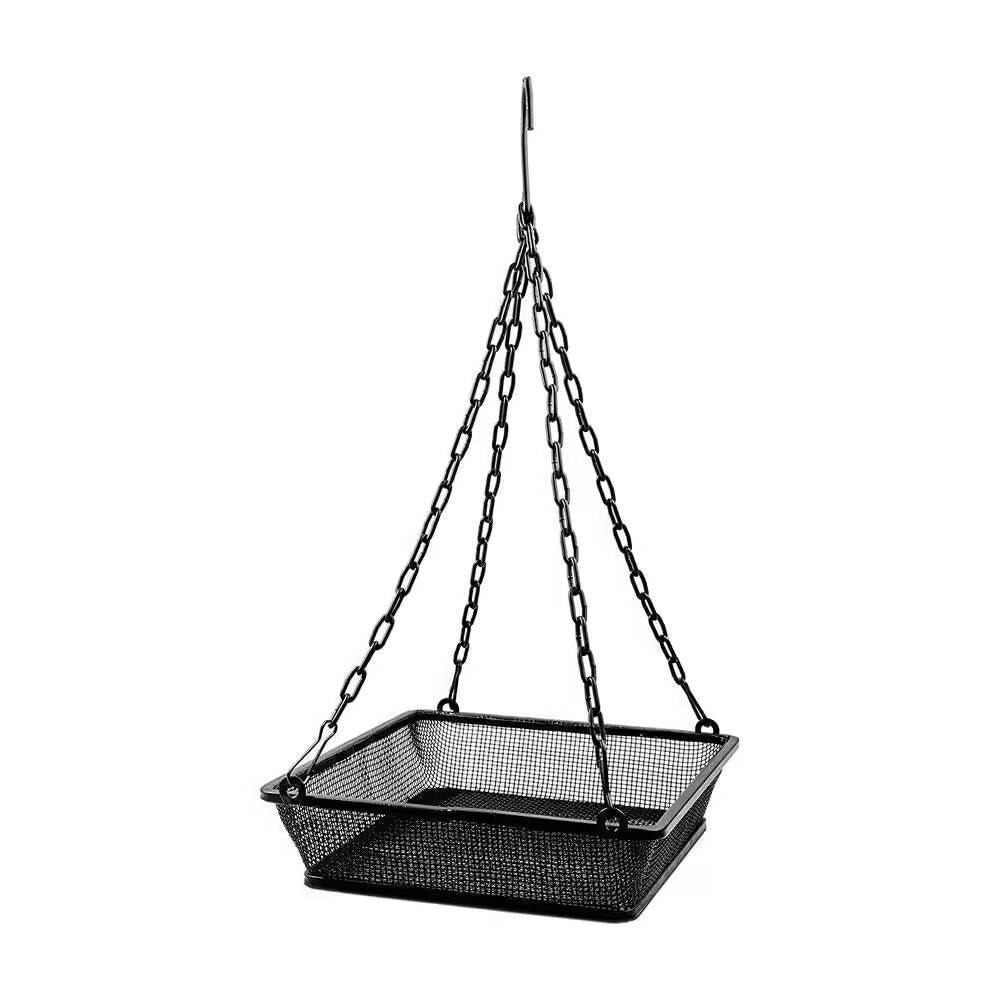 Heavy Duty Black Iron Mesh Bird Feeder Seed Tray with Easy to Hang Chain - PRHOMZ