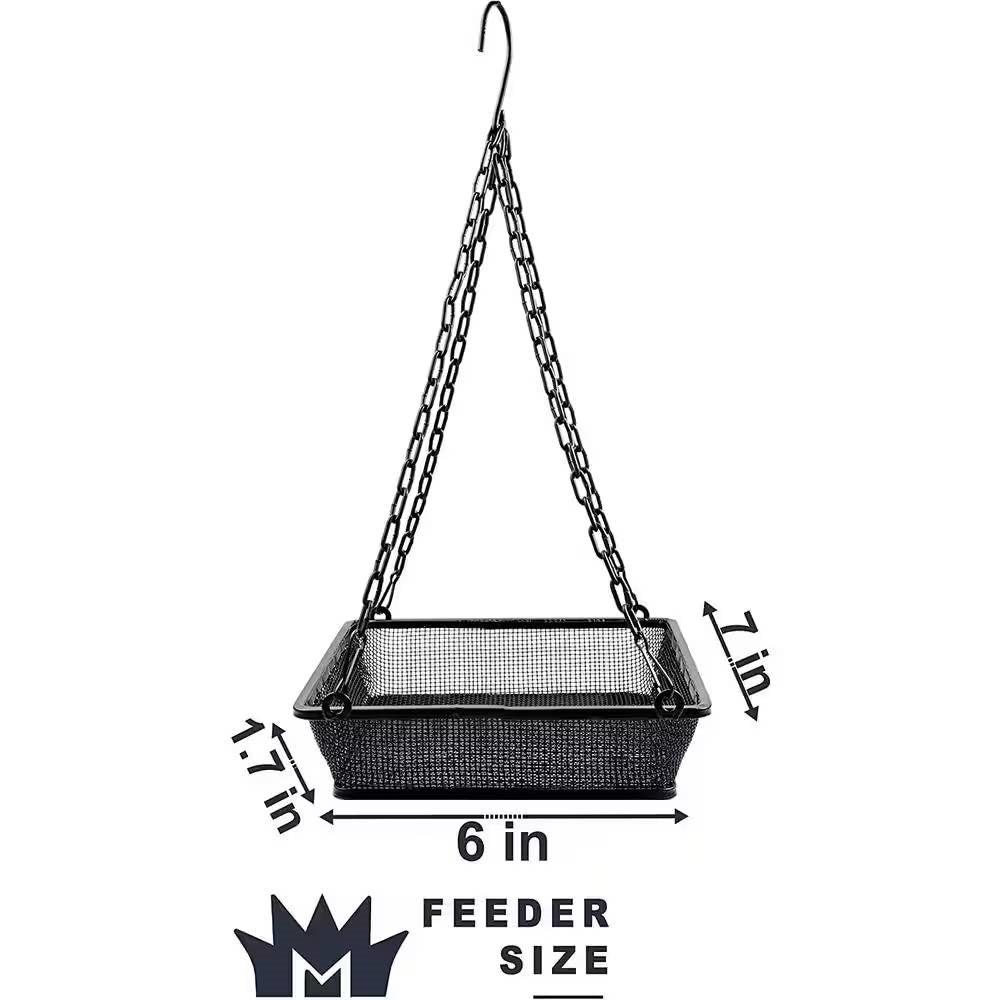 Heavy Duty Black Iron Mesh Bird Feeder Seed Tray with Easy to Hang Chain - PRHOMZ
