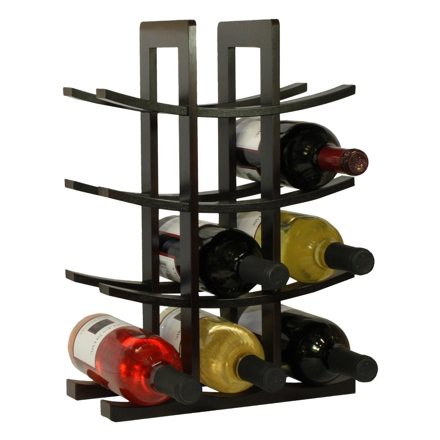 12-Bottle Wine Rack in Dark Espresso Finish Bamboo - PRHOMZ