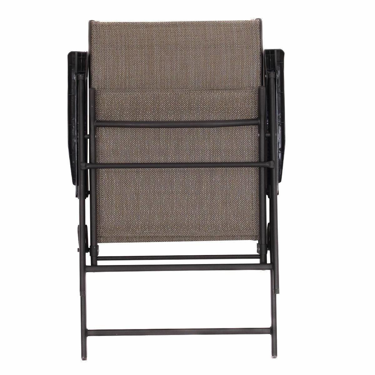 Set of 2 Outdoor Folding Patio Chairs in Brown with Black Metal Frame - PRHOMZ