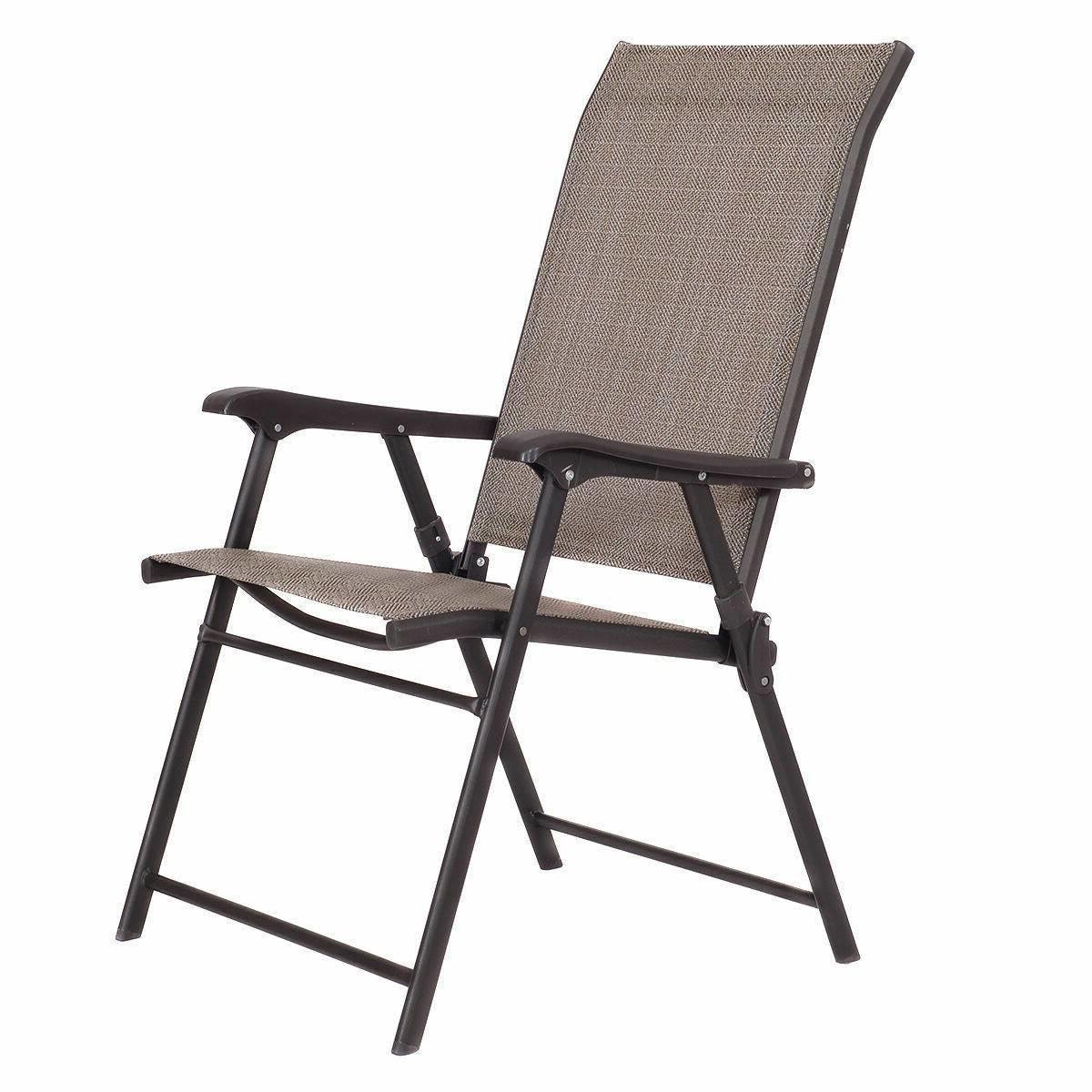 Set of 2 Outdoor Folding Patio Chairs in Brown with Black Metal Frame - PRHOMZ