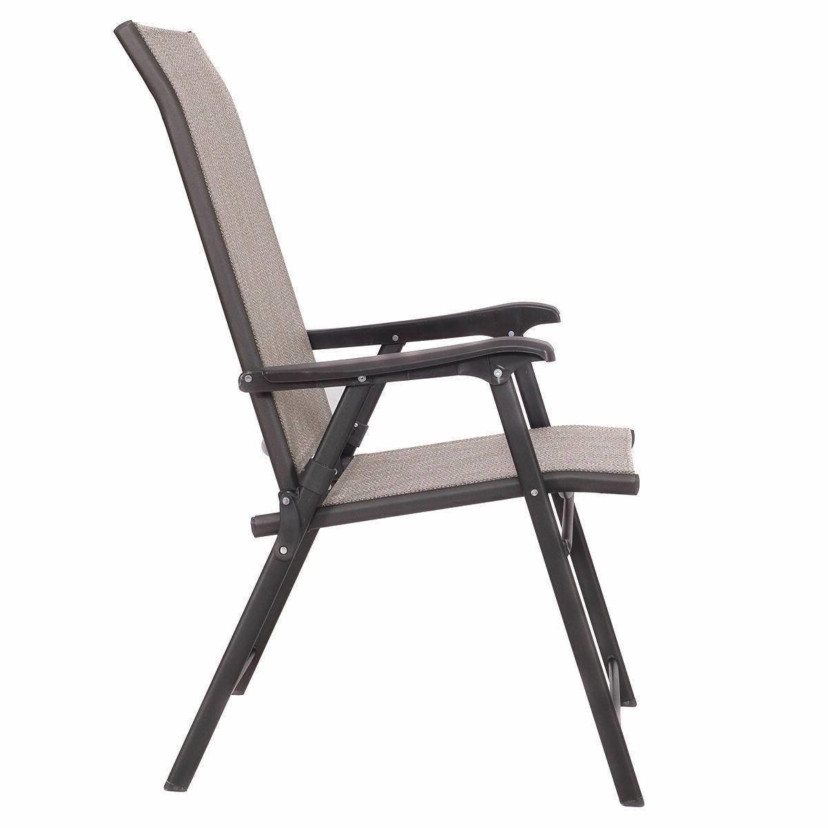 Set of 2 Outdoor Folding Patio Chairs in Brown with Black Metal Frame - PRHOMZ