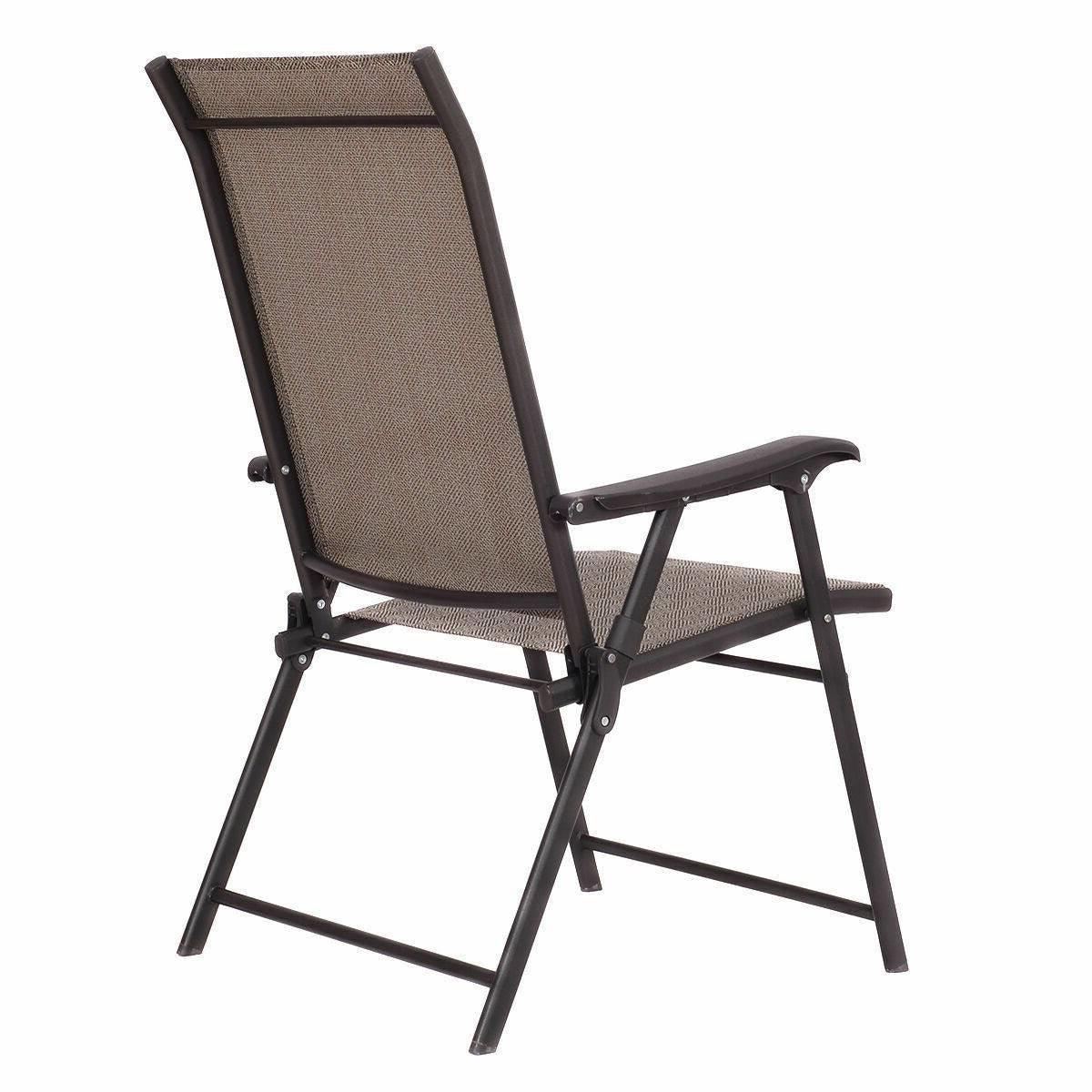 Set of 2 Outdoor Folding Patio Chairs in Brown with Black Metal Frame - PRHOMZ