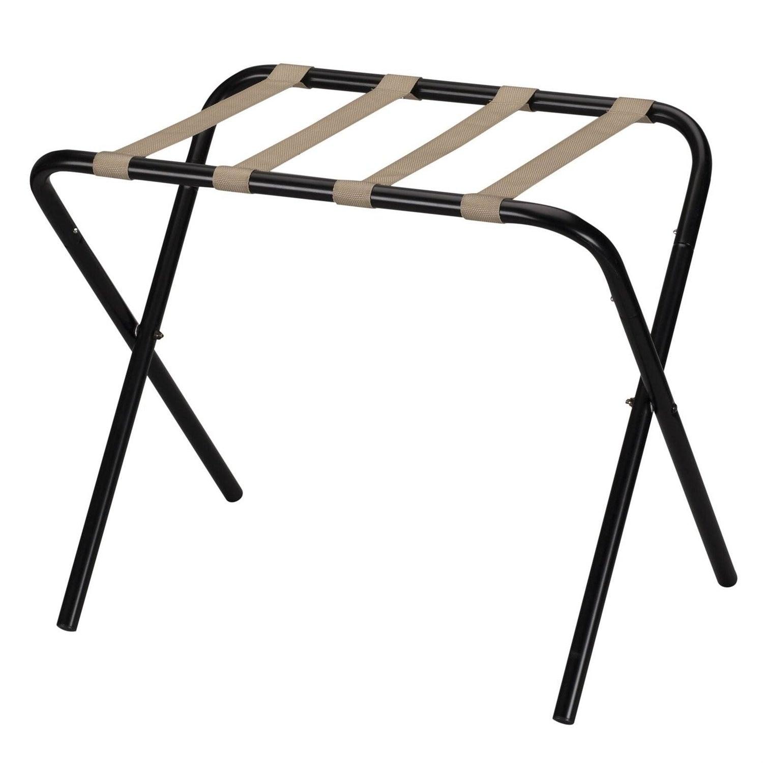 Black Metal Folding Luggage Rack with Khaki Fabric Straps - PRHOMZ