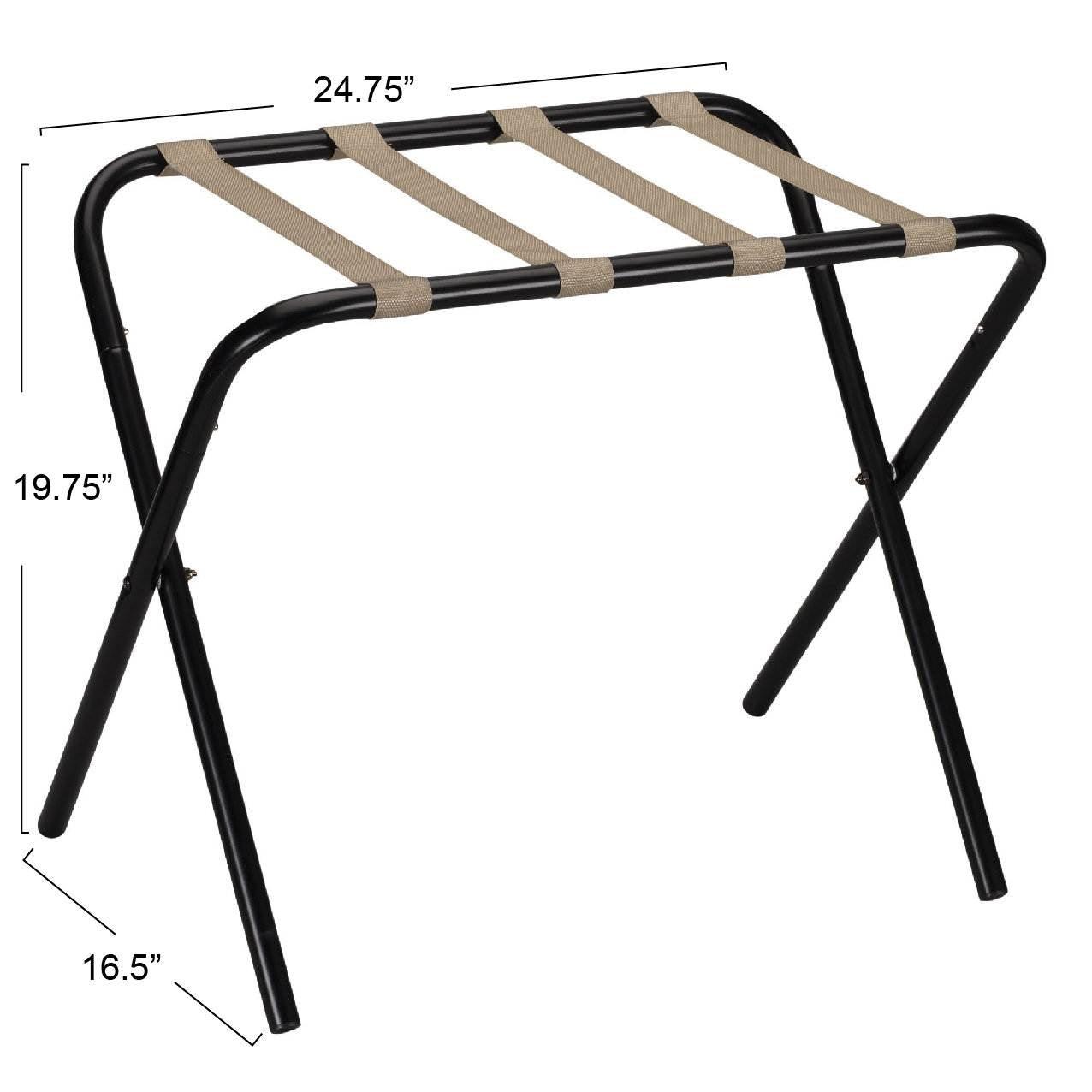 Black Metal Folding Luggage Rack with Khaki Fabric Straps - PRHOMZ