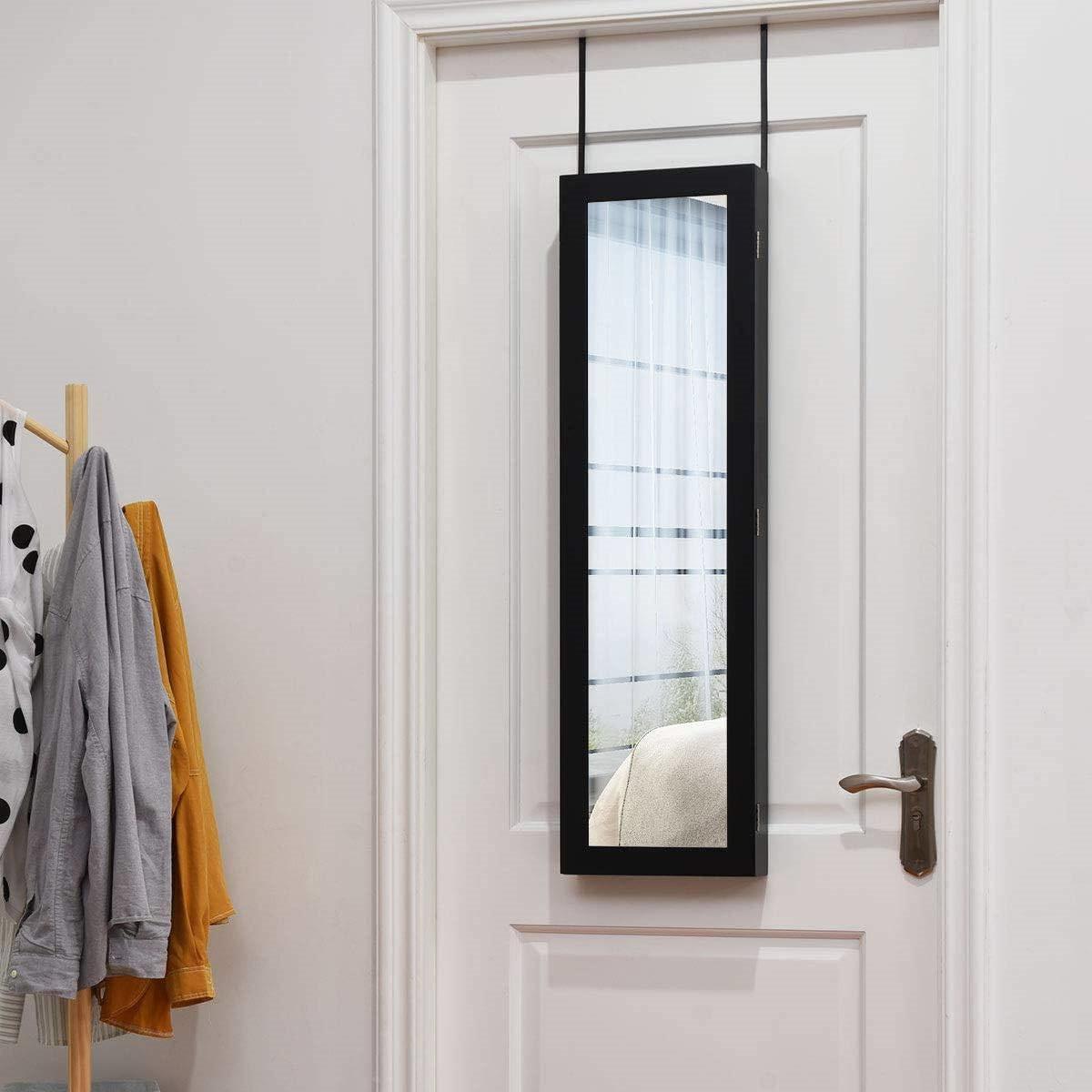2-in-1 Black Wall or Door Mounted Jewelry Organizer Full Length Mirror - PRHOMZ