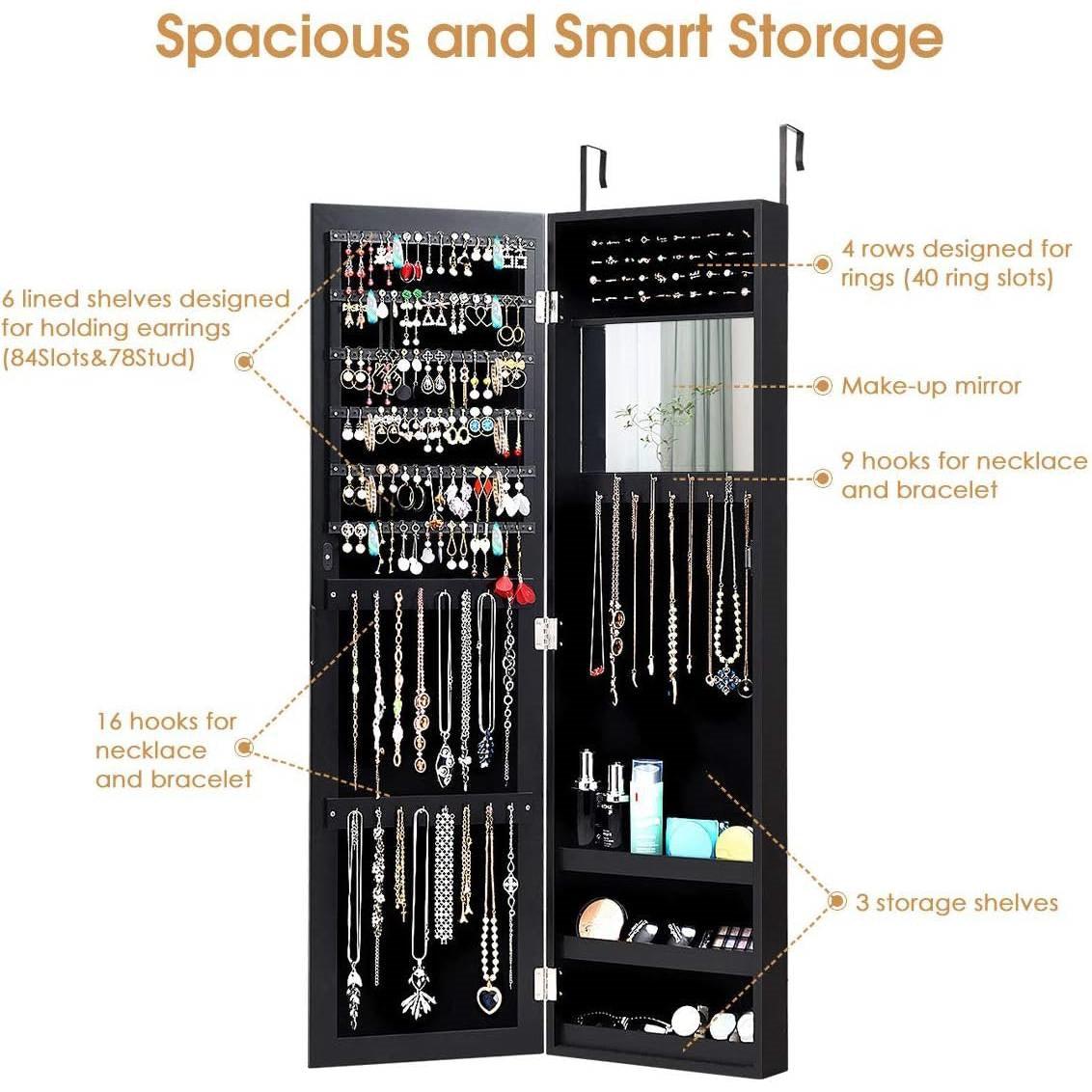 2-in-1 Black Wall or Door Mounted Jewelry Organizer Full Length Mirror - PRHOMZ