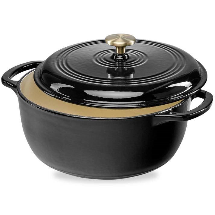 6 Quart Large Black Enamel Cast-Iron Dutch Oven Kitchen Cookware - PRHOMZ