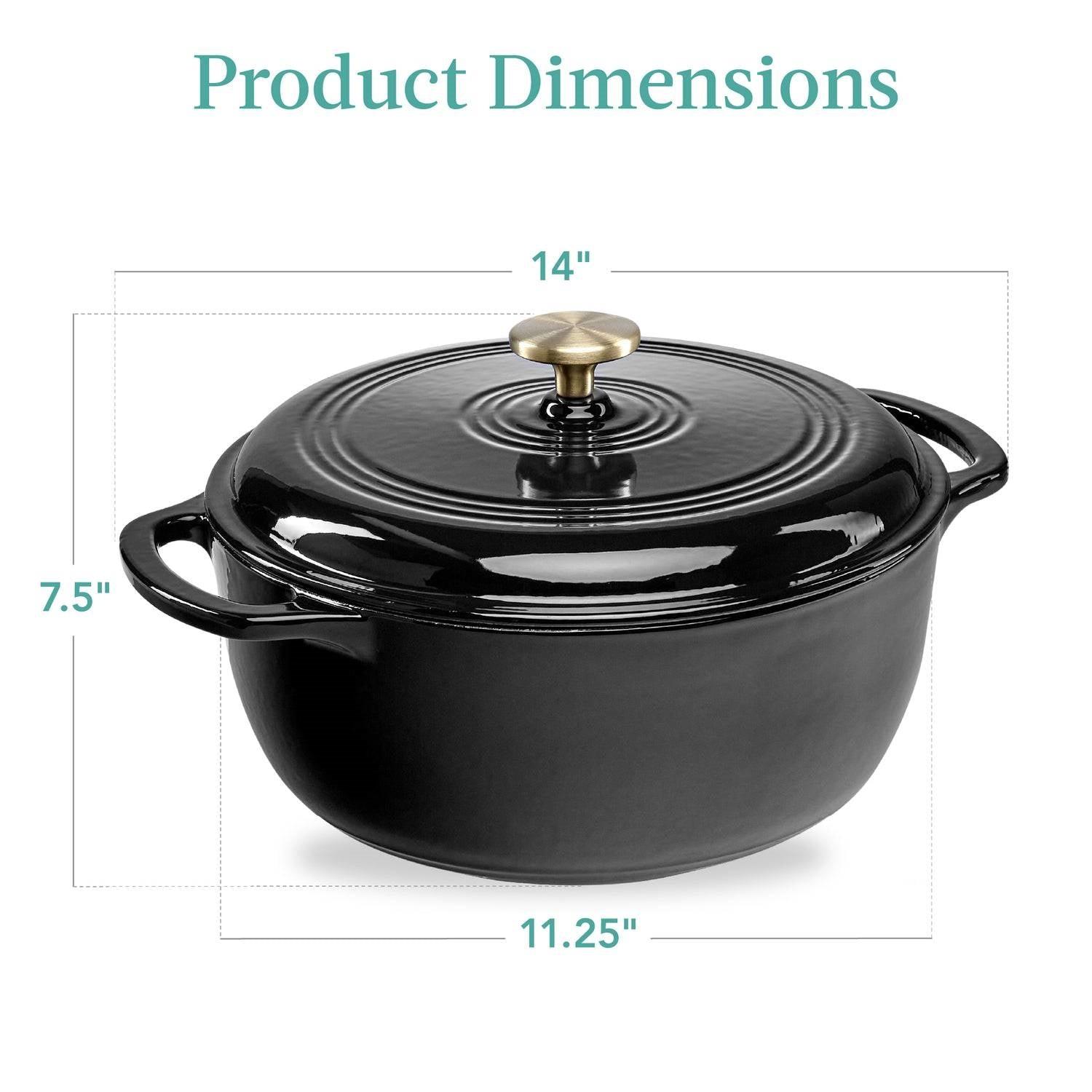 6 Quart Large Black Enamel Cast-Iron Dutch Oven Kitchen Cookware - PRHOMZ