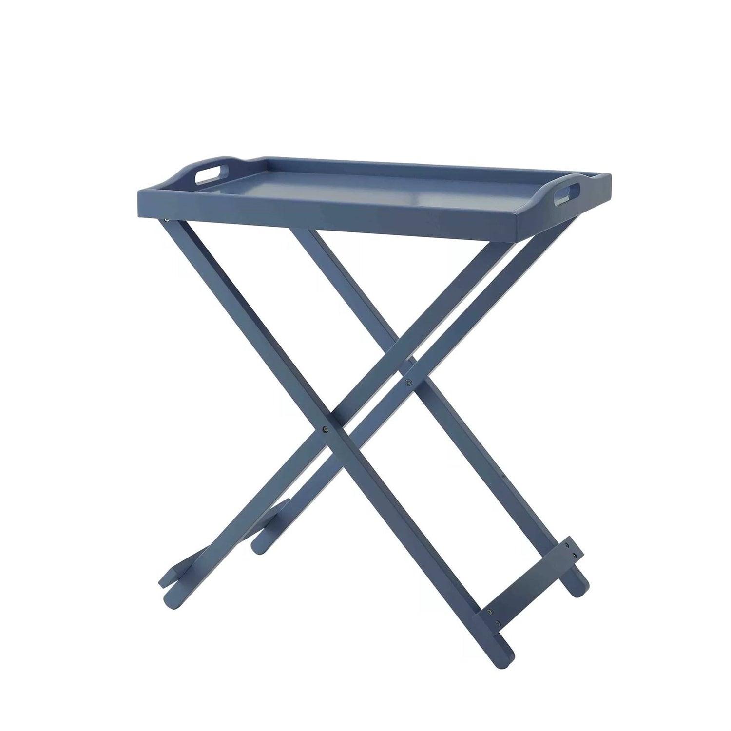 Folding TV Tray Bedside Table in Blue Wood Finish - PRHOMZ