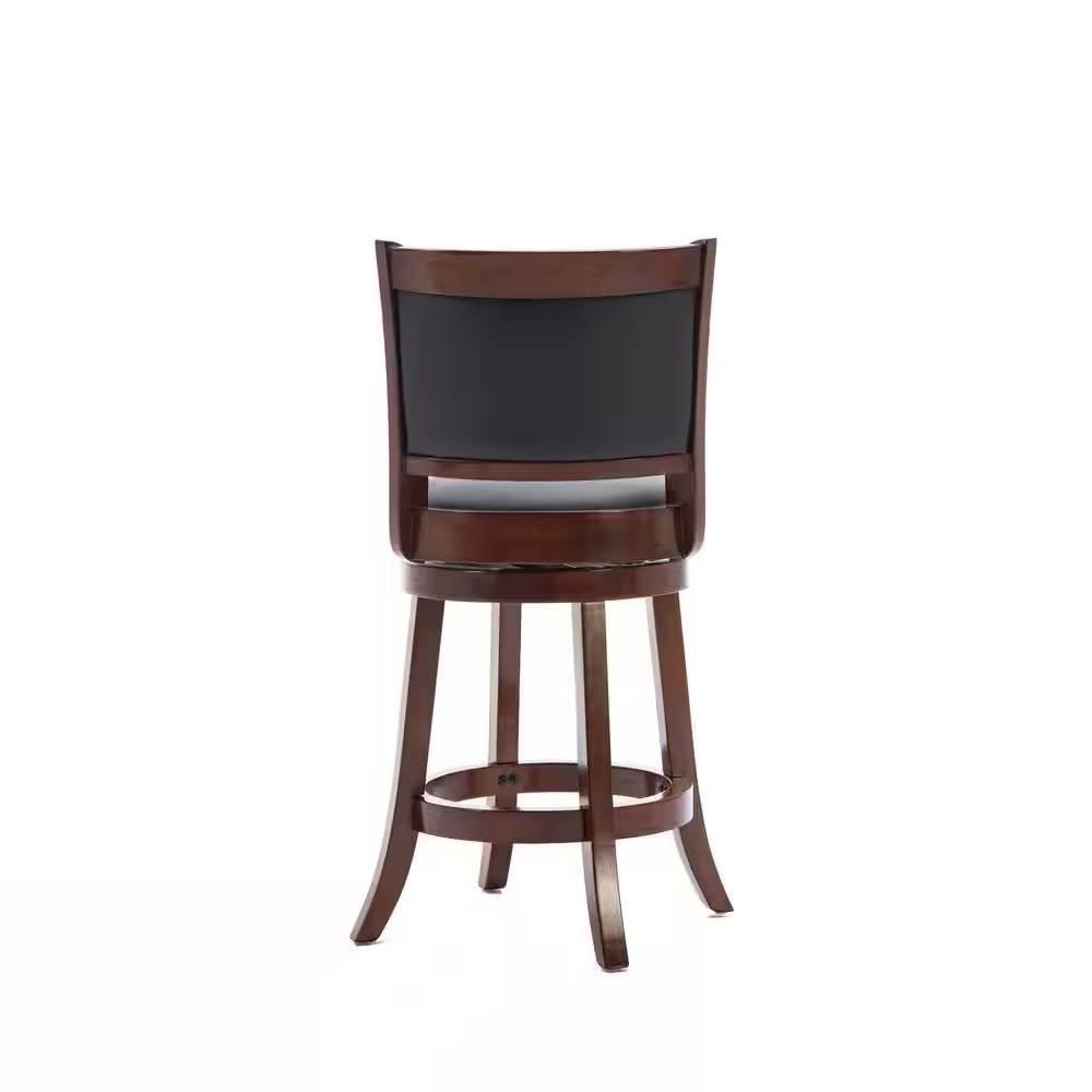 Counter Height Barstool in Cherry Wood Finish with Black Padded Swivel Seat - PRHOMZ