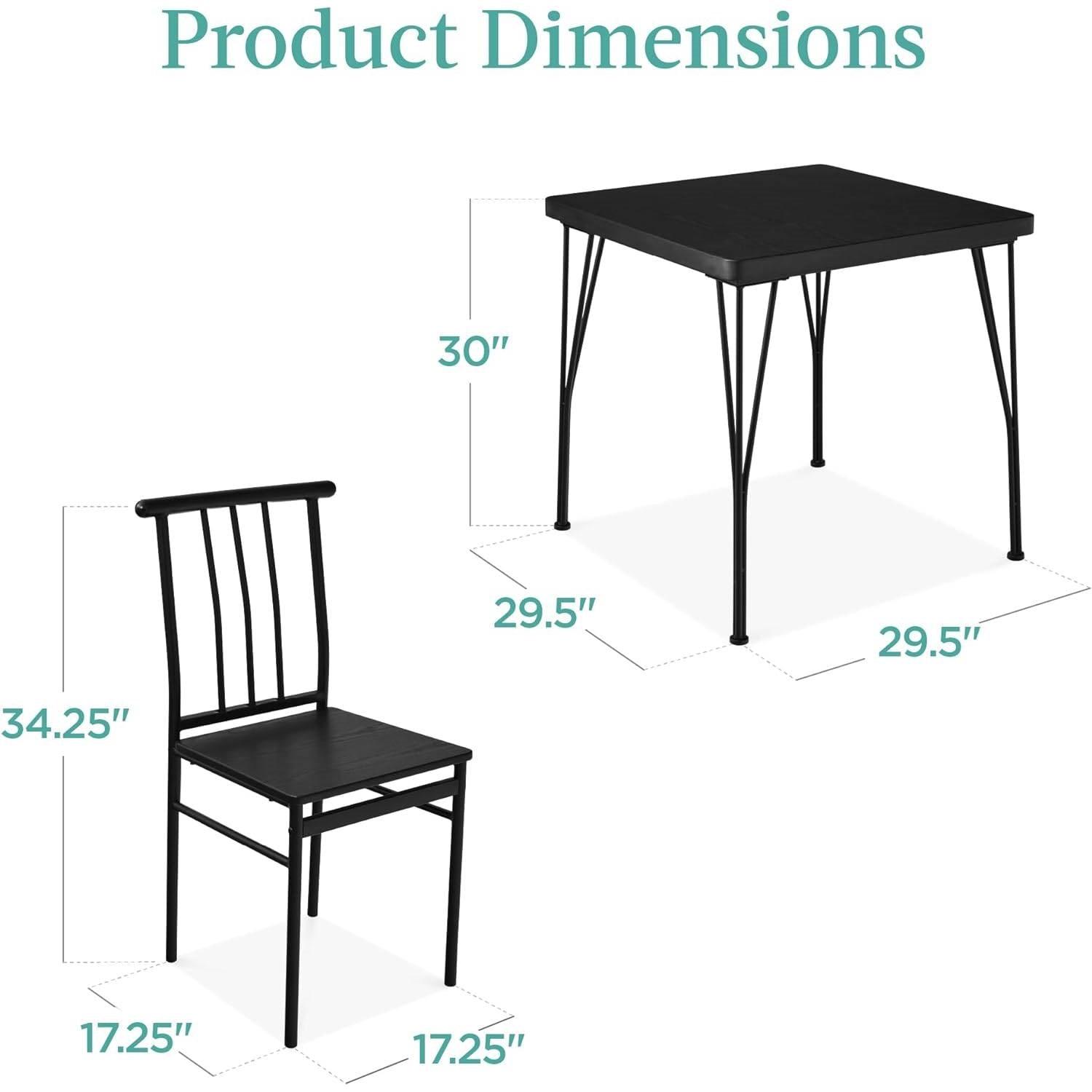 Modern 3-Piece Metal Frame Dining Set with Black Wood Top Table and 2 Chairs - PRHOMZ