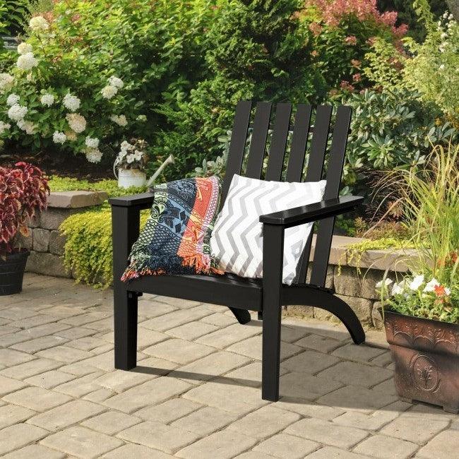 Indoor/Outdoor Acacia Wood Adirondack Lounge Armchair - Black - PRHOMZ