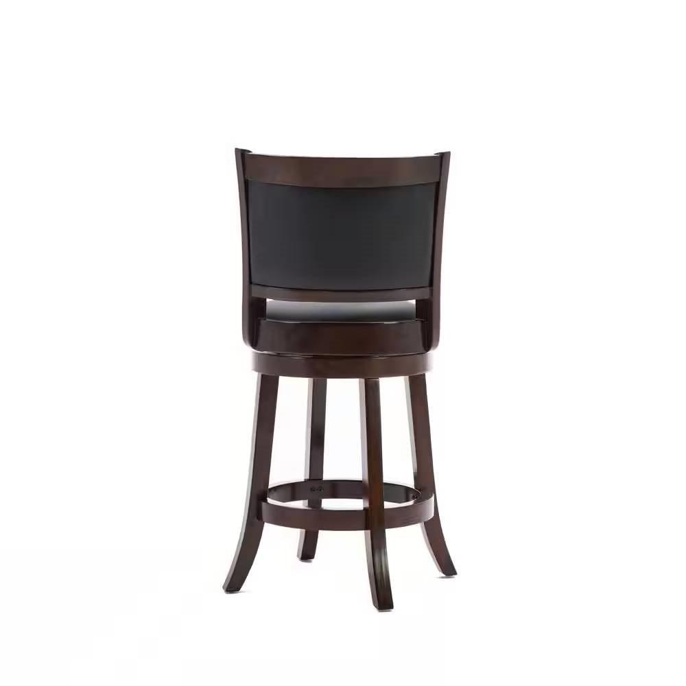 Counter Height Barstool in Dark Brown Wood Finish with Black Padded Swivel Seat - PRHOMZ