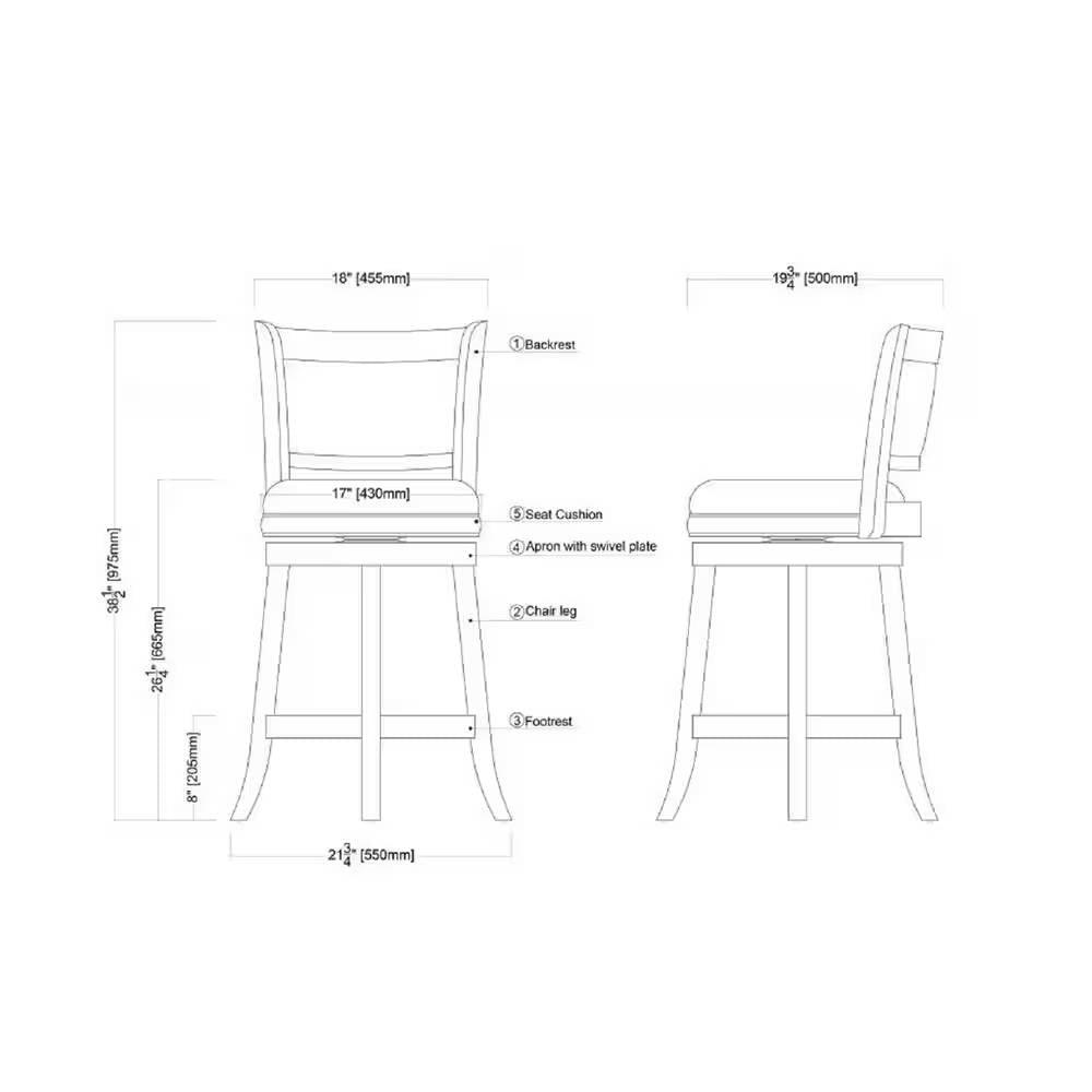 Counter Height Barstool in Dark Brown Wood Finish with Black Padded Swivel Seat - PRHOMZ