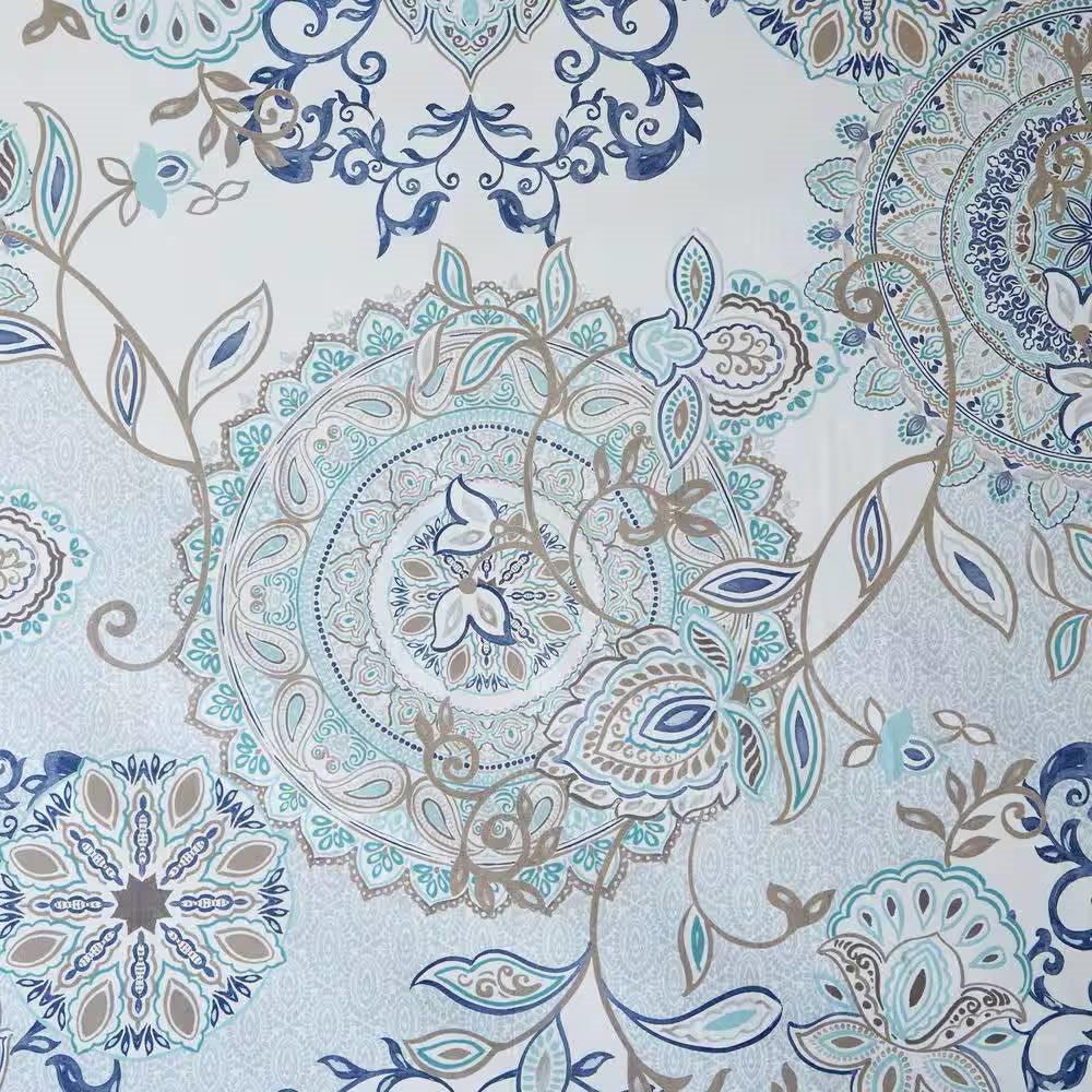 72-inch Cotton Shower Curtain with Blue Watercolor Paisley Floral Motif - PRHOMZ