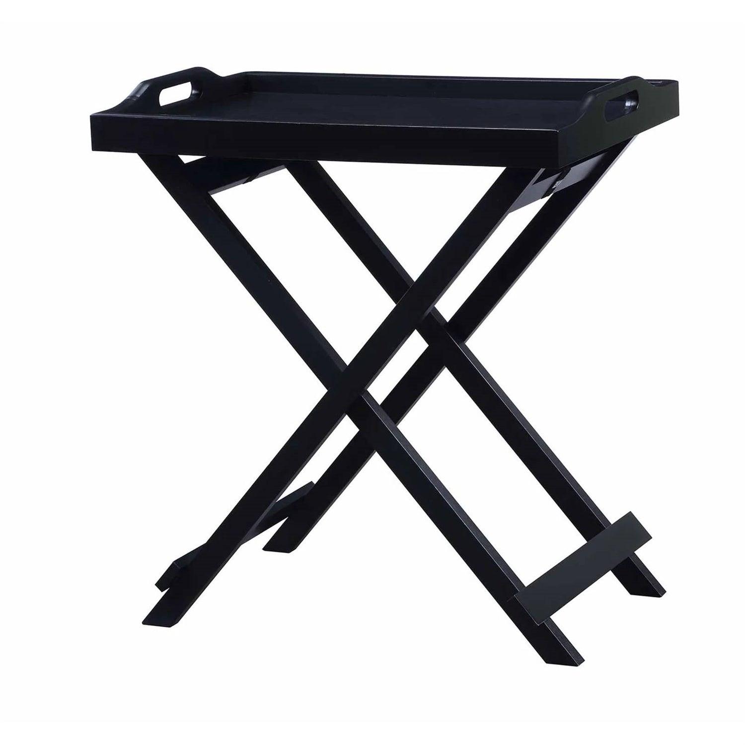 Folding TV Tray Bedside Table in Black Wood Finish - PRHOMZ