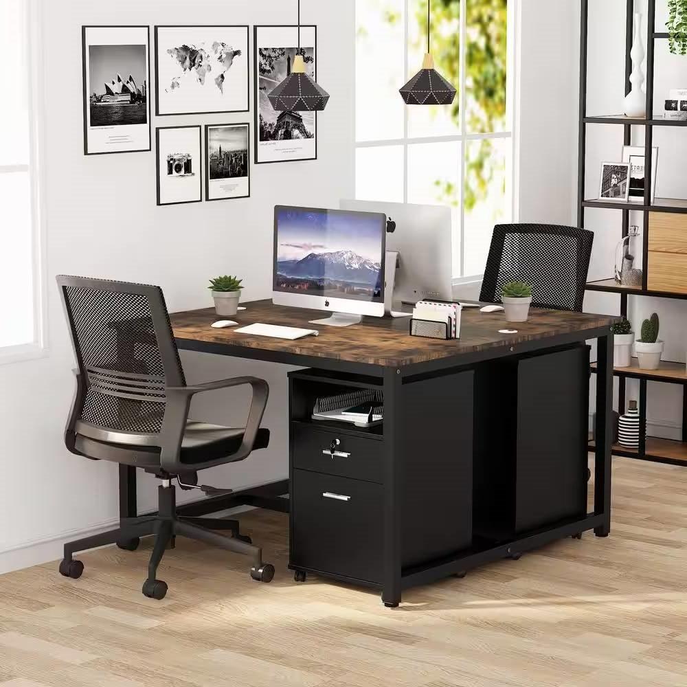 Black Rolling 2-Drawer Mobile File Cabinet Printer Stand Office Cart on Wheels - PRHOMZ