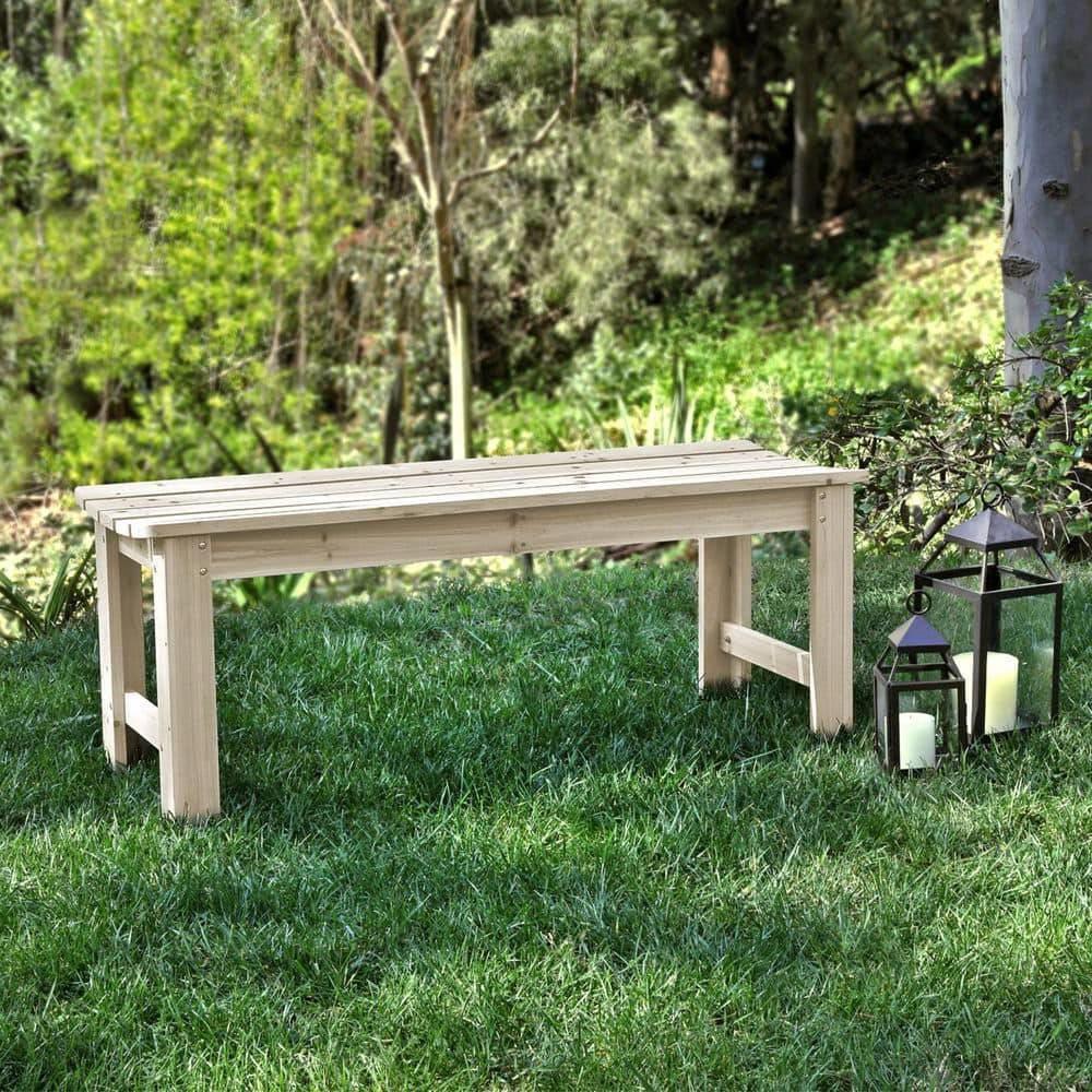Outdoor Patio Backless Cedar Wood 4-ft. Garden Bench in Natural Finish - PRHOMZ