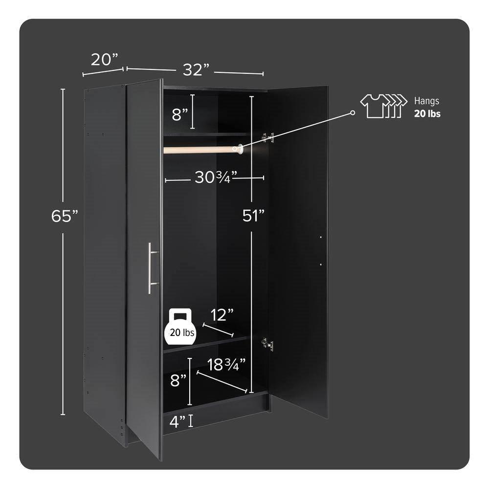 Black Freestanding Bedroom Cabinet Armoire Wardrobe Closet with Hanging Rail - PRHOMZ