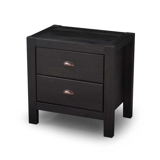 Farmhouse Style Solid Pine Wood 2-Drawer Nightstand Bedside Table in Black - PRHOMZ