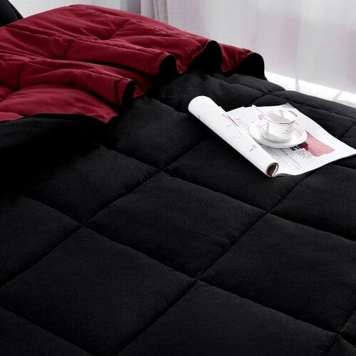 Full/Queen Reversible 3-Piece Comforter Set – Black/Maroon Microfiber - PRHOMZ