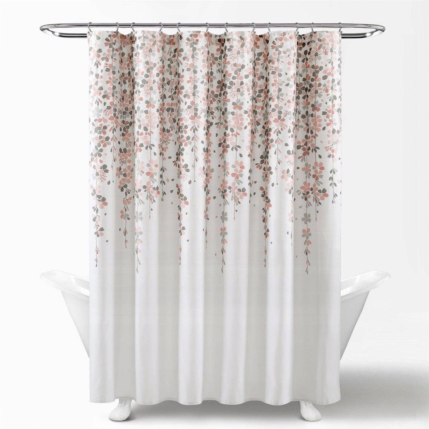 72-inch Off-White Beige Peach Pink Grey Floral Vines Flowers Shower Curtain - PRHOMZ