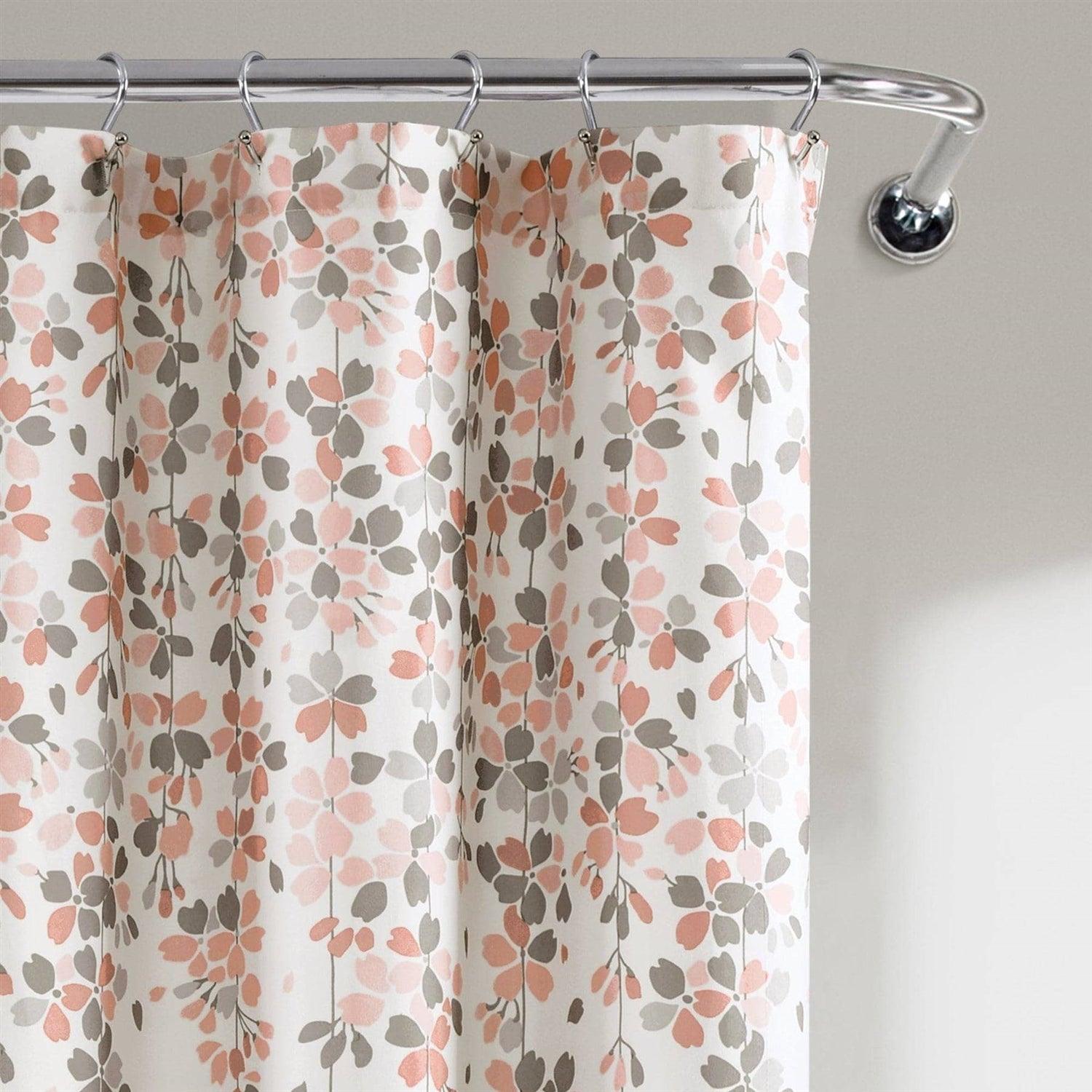 72-inch Off-White Beige Peach Pink Grey Floral Vines Flowers Shower Curtain - PRHOMZ