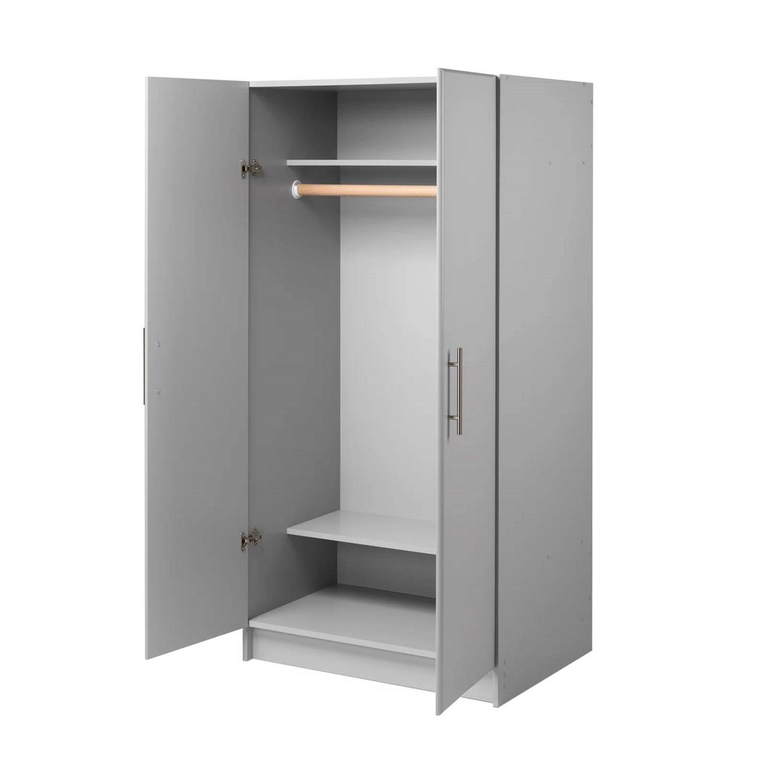 Bedroom Armoire Wardrobe Cabinet with Hanging Rail in Light Grey Wood Finish - PRHOMZ