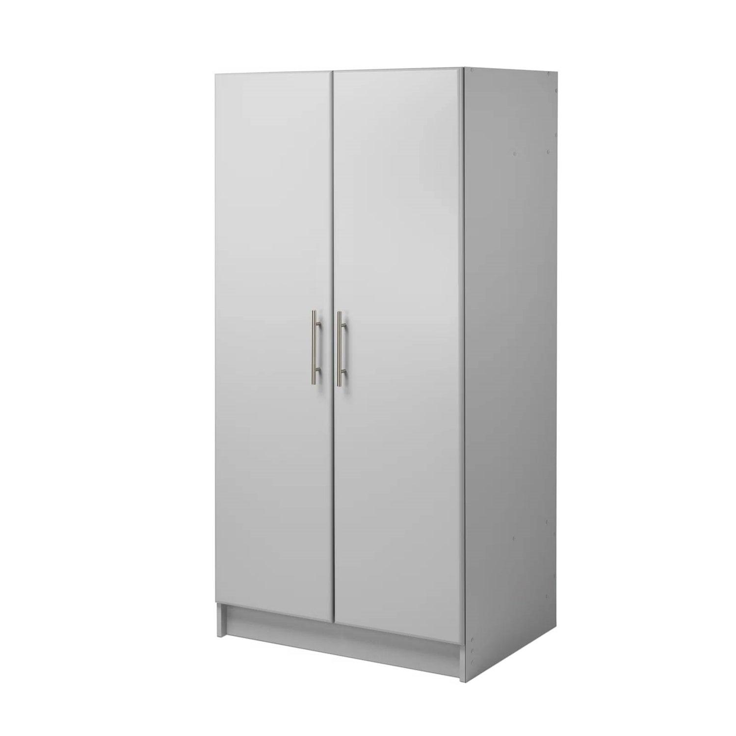 Bedroom Armoire Wardrobe Cabinet with Hanging Rail in Light Grey Wood Finish - PRHOMZ