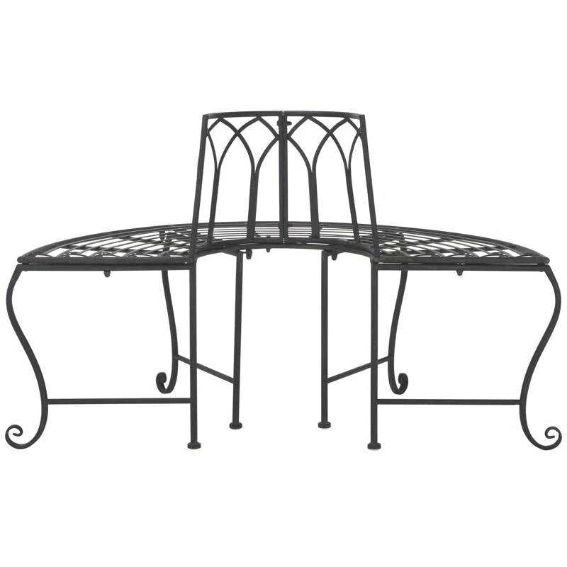Half-Circle Outdoor Patio Garden Black Wrought Iron Tree Bench-1
