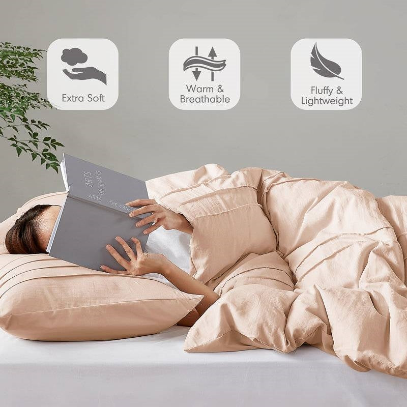 Queen size Microfiber Pleated Soft Washed Comforter Set in Pink Blush-2