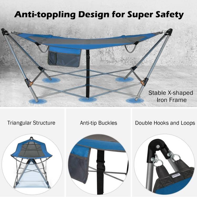 Blue Portable Camping Foldable Hammock with Stand and Carry Case - PRHOMZ