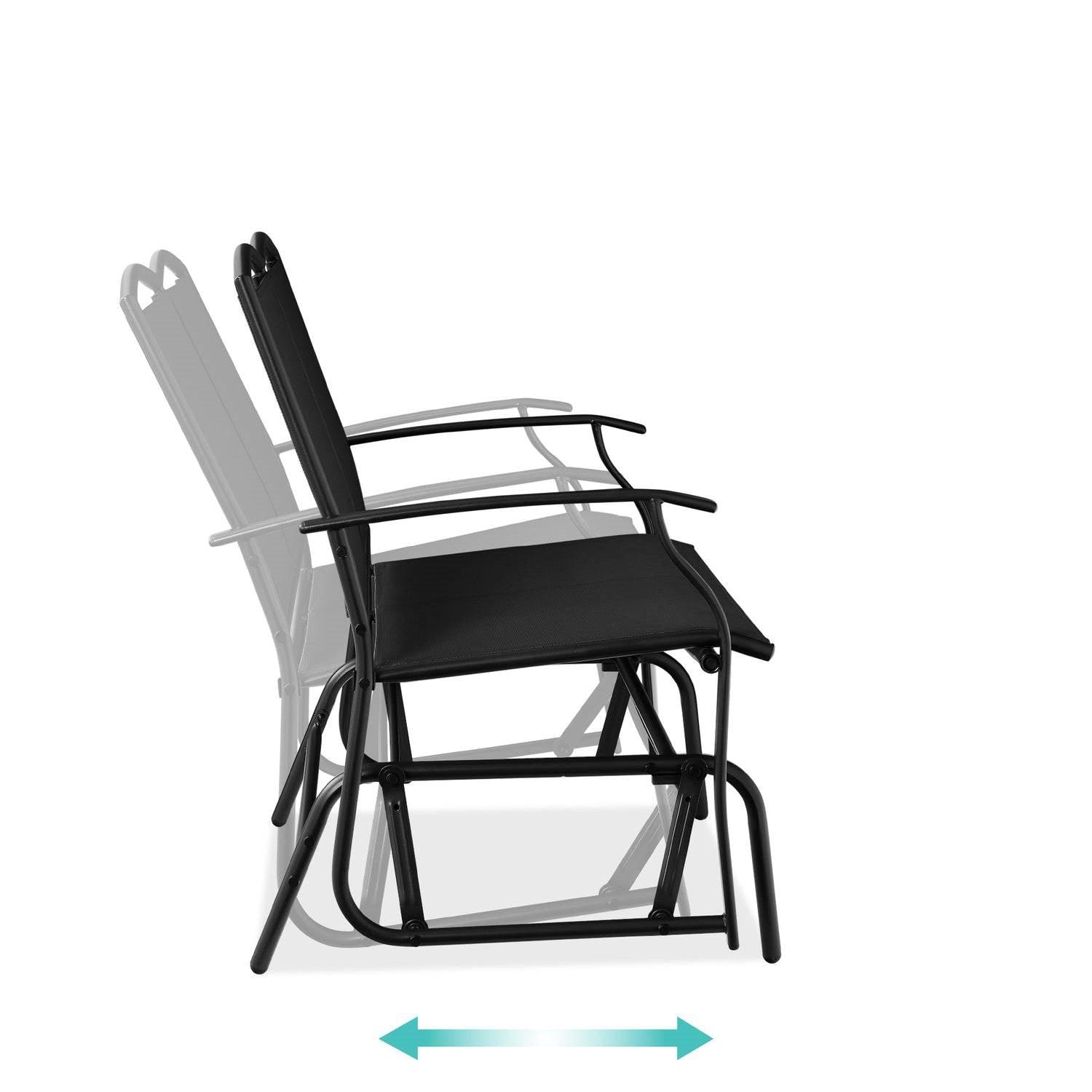 2 Seat Mesh Patio Loveseat Swing Glider Rocker with Armrests in Black - PRHOMZ