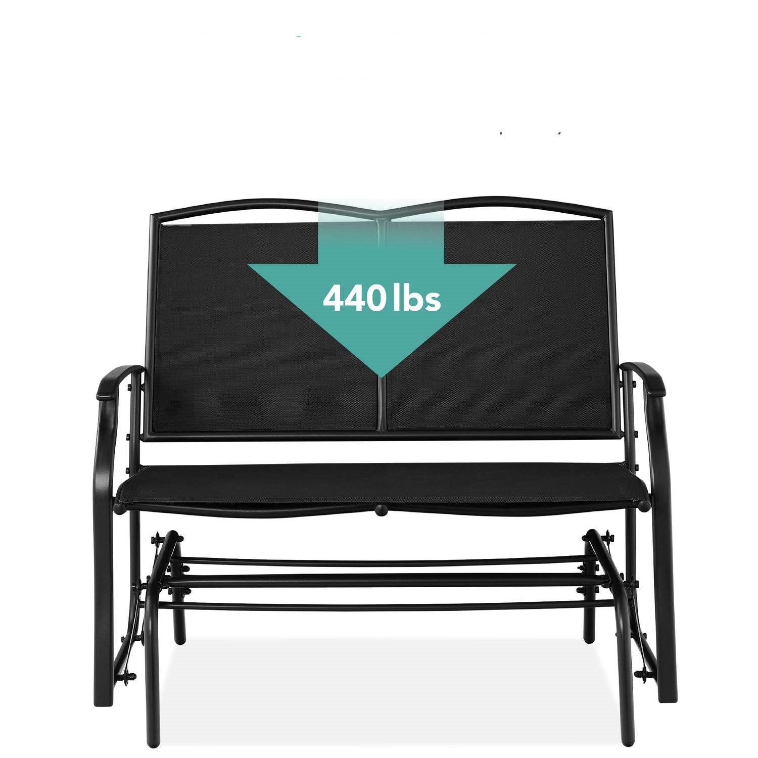 2 Seat Mesh Patio Loveseat Swing Glider Rocker with Armrests in Black - PRHOMZ