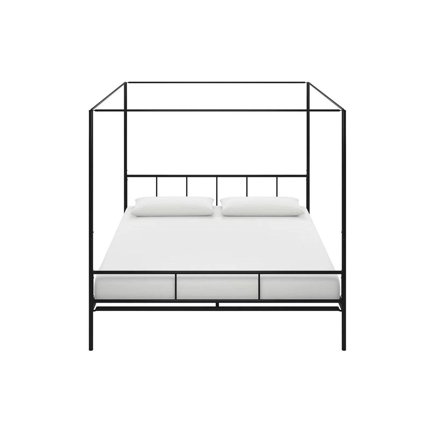 King size Black Metal Canopy Bed Frame with Headboard and Footboard-1