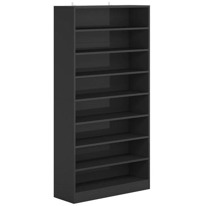 8-Shelf Shoe Rack Storage Cabinet Closet Shelving Unit in Black Wood Finish-0