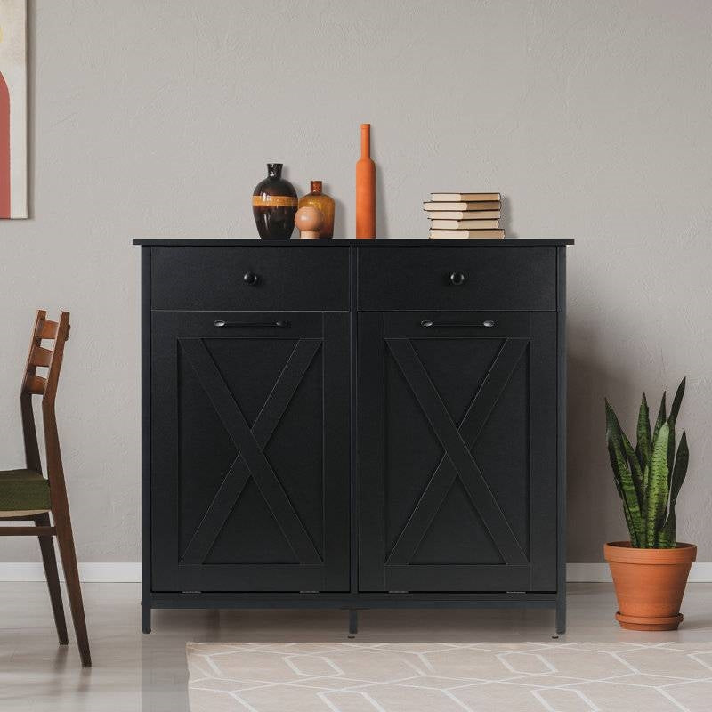 Black Multipurpose 2 Drawer / 2 Tilt Out 10gL Kitchen Laundry Trash/Recycle Storage-0