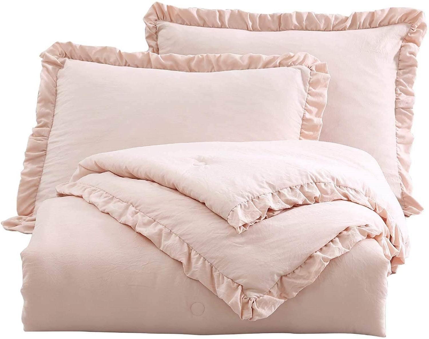King Oversized Pink Ruffled Edge Microfiber Comforter Set - PRHOMZ