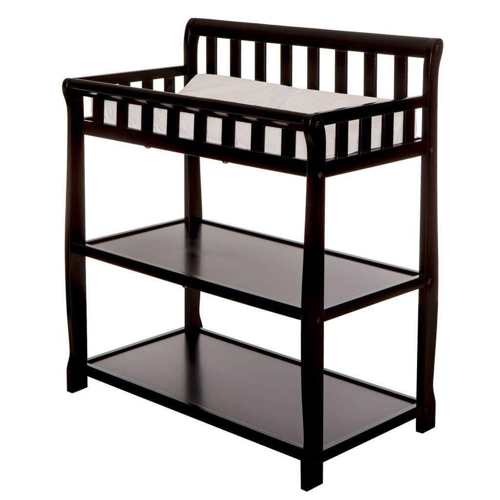 Modern Black Wooden Baby Changing Table with Safety Rail Mattress Pad and Strap-1